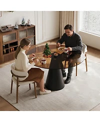 Streamdale 35" Round Glass Dining Table with Carbon Steel Legs (Seats 2-4)