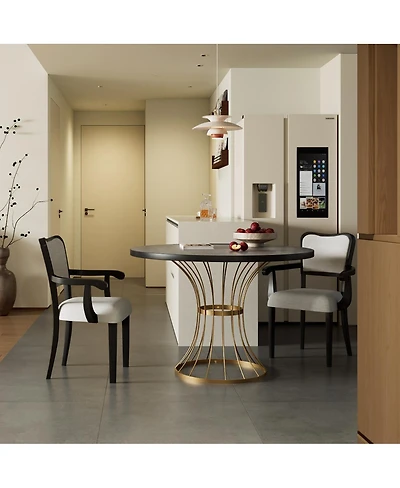 Streamdale Furniture 42" Round Dark Oak Dining Set with 2 Upholstered Chairs - Rustic-Modern Style