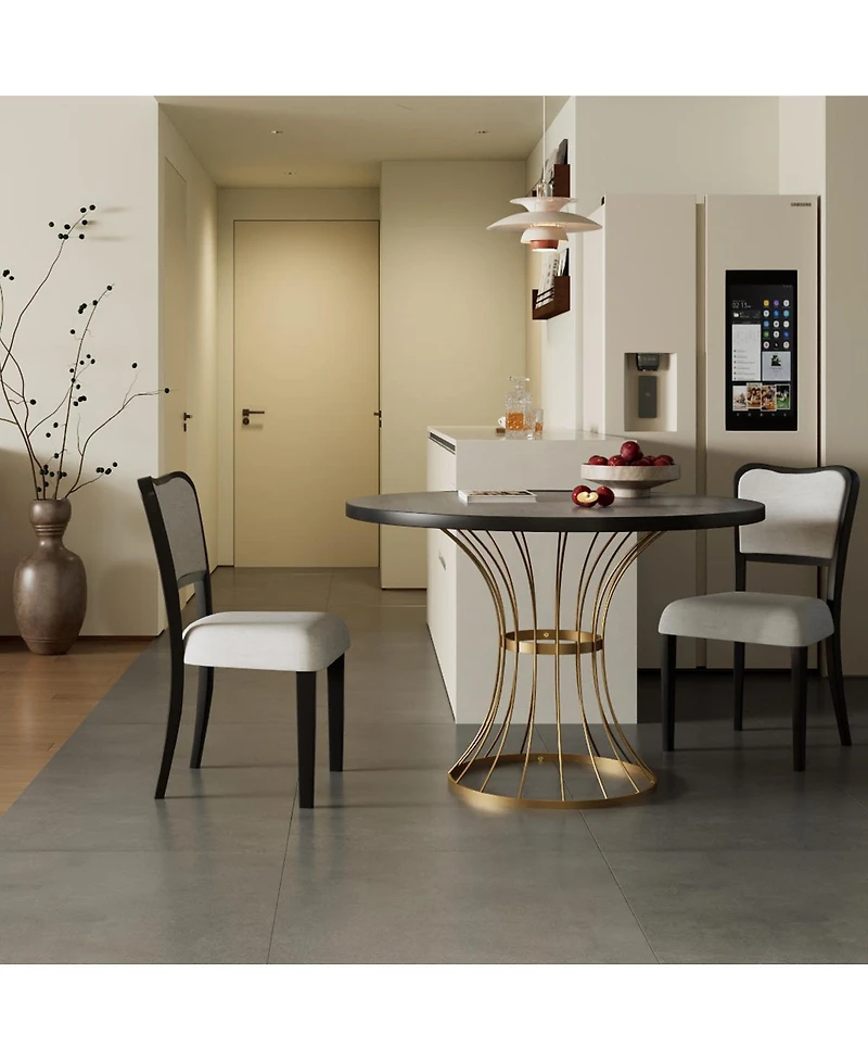 Streamdale Furniture 42" Round Dark Oak Dining Set with 2 Upholstered Chairs - Rustic-Modern Style