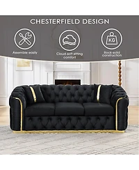 Streamdale Velvet Button Tufted Sofa Couch with 2 Pillows, 3 Seater Luxury Chesterfield Sofa Set