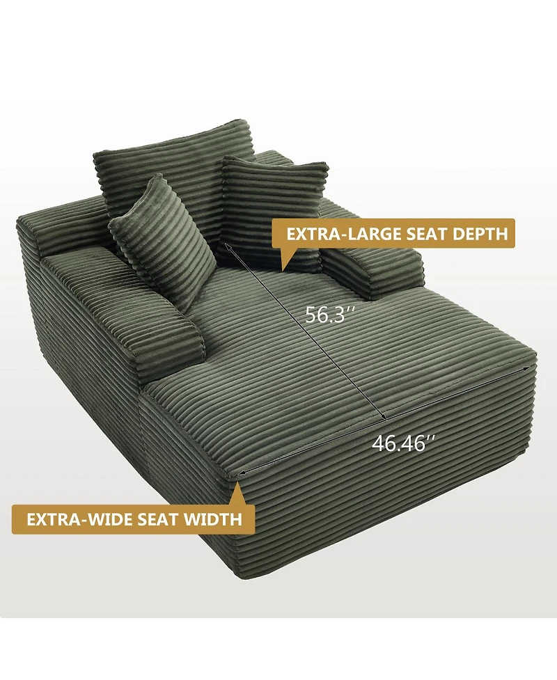 Streamdale Green Corduroy Chaise Lounge Sleeper Sofa with Pillows, No Assembly.