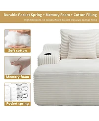 Streamdale Furniture 67" Corduroy Chaise Lounge Sleeper Sofa with Armrest, White