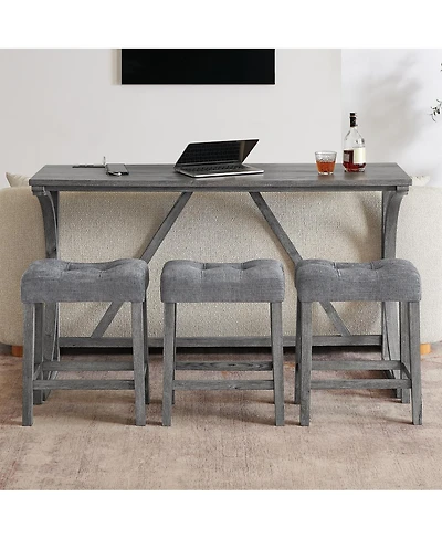 Streamdale Furniture 59" Bar Table Set with 3 Stools & Power Outlet