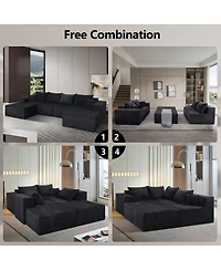 Streamdale Furniture 6-Piece Modular U-Shaped Black Corduroy Sectional Sofa with Chaise Lounge