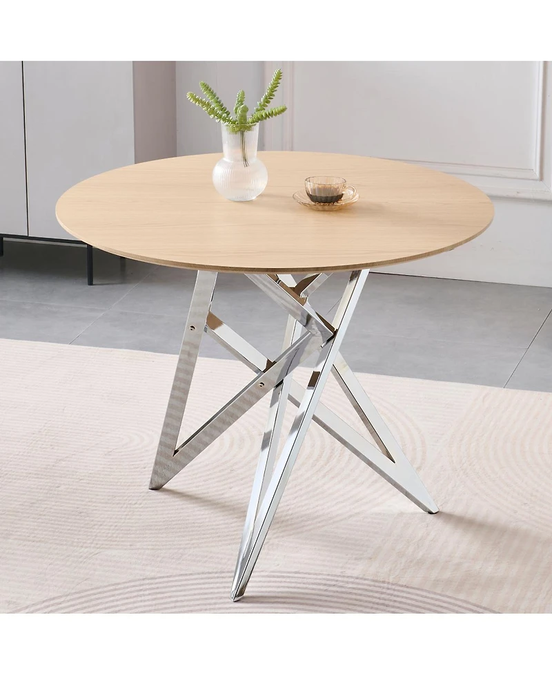 Streamdale Furniture 37" Round Dining Table, Small Kitchen Table w/Silver Metal Legs (2-4 People