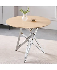Streamdale Furniture 37" Round Dining Table, Small Kitchen Table w/Silver Metal Legs (2-4 People