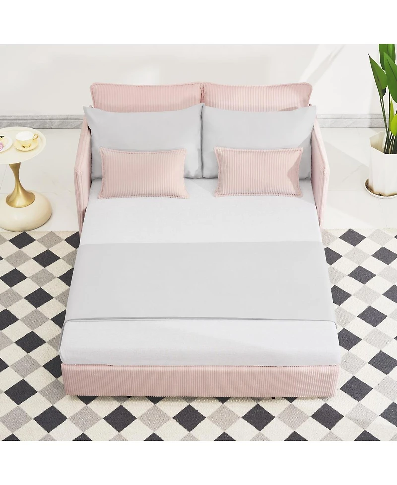 Streamdale Furniture 55" Convertible Sofa Bed with Usb Ports, Modern Corduroy Couch, Pink