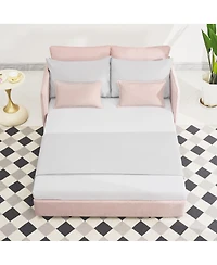 Streamdale Furniture 55" Convertible Sofa Bed with Usb Ports, Modern Corduroy Couch, Pink