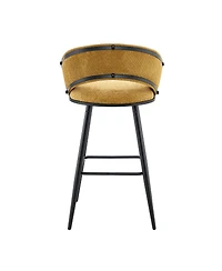 Streamdale Furniture Set of 2 Yellow Velvet Bar Stools with Black Iron Legs