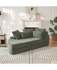 Streamdale Furniture 78.5-Inch Corduroy Semi-Circular 2-in-1 Sofa Bed with Neck Pillow & 5 Throw Pillows