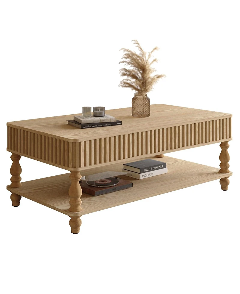 Streamdale Furniture Lift Top Fluted Coffee Table with Hidden Storage, Roman Column Legs