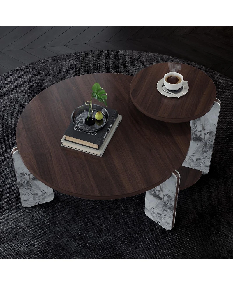 Streamdale Furniture Modern Coffee Table with End Table Set, Durable Walnut Veneered Mdf 83cm Center Table with 43cm Side Table