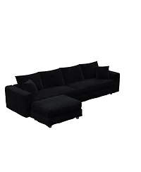 Streamdale Plush Corduroy 4-Seat Sofa, Modern Comfy Upholstered Cloud Couch, Black