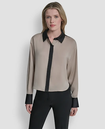 Dkny Petite Patch Work Button-Up Top