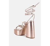 Anvil metallic block heeled lace up sandals