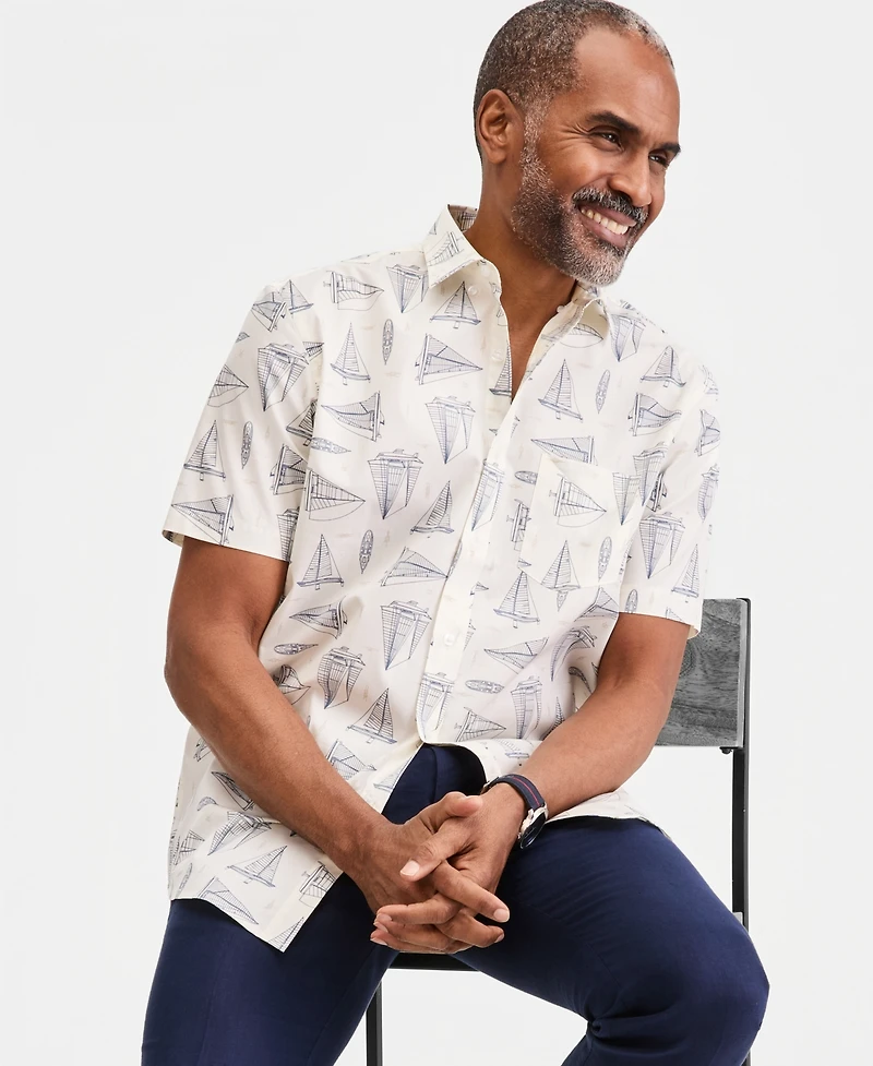 Club Room Men's Poplin Short-Sleeve Shirt, Macy's Exclusive - Sail Boat Print