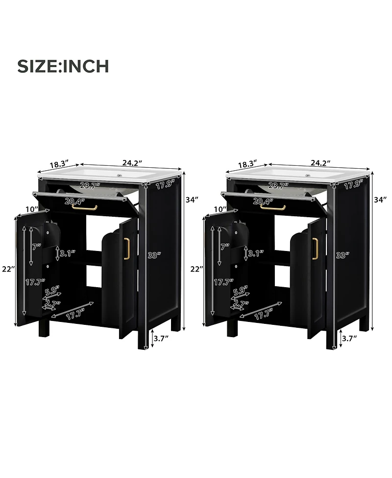 Cesicia Modern Freestanding 48 in. Bathroom Vanity with Ceramic Sink, Soft-Close Doors, Flip Drawer and Double-Layer Door Shelves