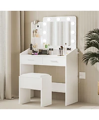 gaomon Vanity Desk with Mirror and Lights, Makeup Vanity with Power Outlet