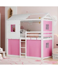 Streamdale Furniture Twin Size Bunk Wood House Bed with Tent