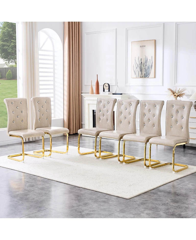 Streamdale Furniture Set of Retro Alligator Upholstered Dining Chairs with Crystal Buckle & Gold Legs