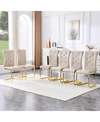 Streamdale Furniture Set of Retro Alligator Upholstered Dining Chairs with Crystal Buckle & Gold Legs