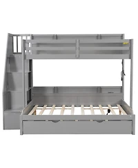 Streamdale Furniture over Full Bunk Bed with Storage Stairs, Trundle, Led, Usb