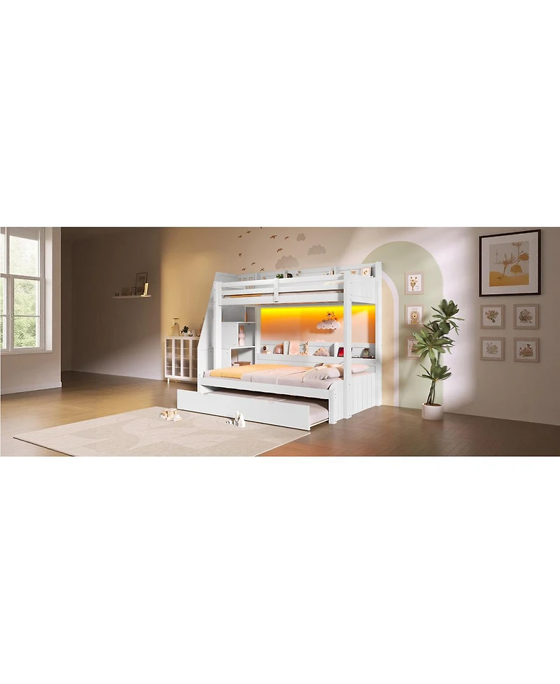 Streamdale Furniture over Full Bunk Bed with Storage Stairs, Trundle, Led, Usb