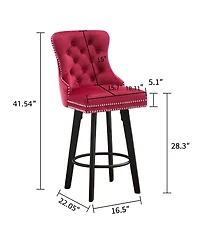 Streamdale Furniture Modern Velvet Swivel Bar Stools with Button Tufting and Rivet Trim