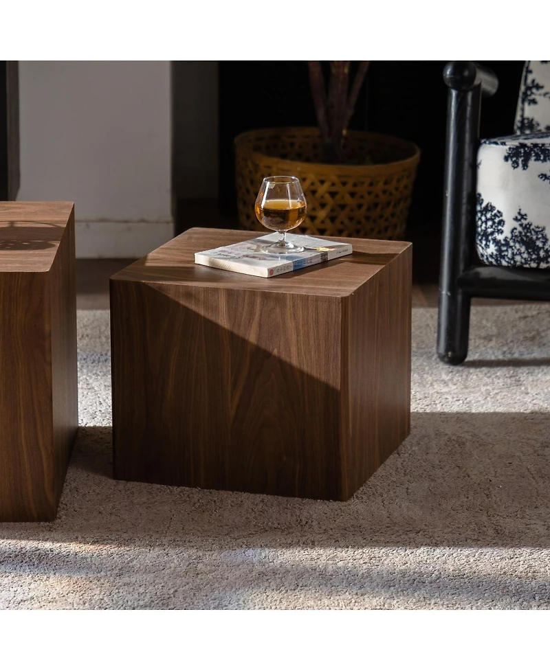Streamdale Furniture Walnut Nesting Cube Coffee Table Set - Modern Mdf Wood Grain Side Tables