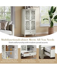 Streamdale Furniture Rustic 55" Storage Cabinet with Drawer and Carved Wood Doors