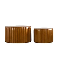 Streamdale Furniture Set of 2 Fluted Round Coffee Tables - Solid Wood Nesting Center Table (26.77"/19.69")