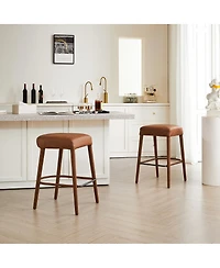 Streamdale Furniture Counter Height Backless Brown Faux Leather Bar Stool - Padded Seat, Metal Legs (2 Sets)