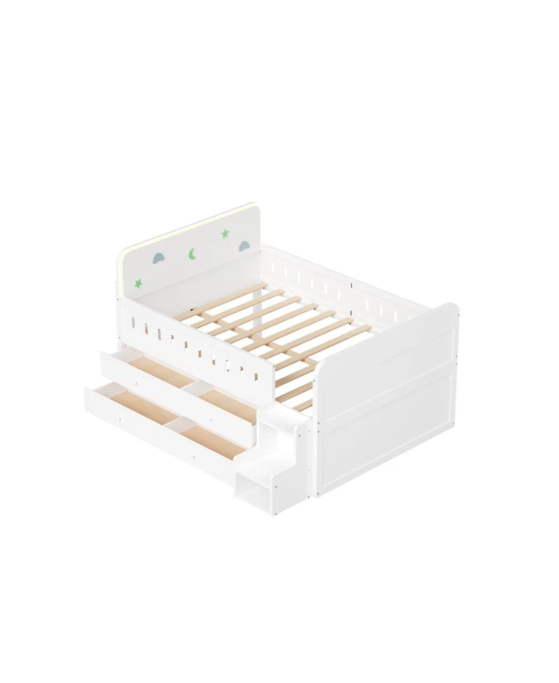 Streamdale Furniture Wooden Full Bed with Led Light, Storage Drawers