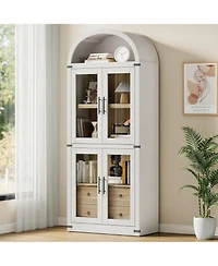 gaomon Arched Farmhouse Bookcase with Doors and Drawers, 71.4" Tall Display Cabinet