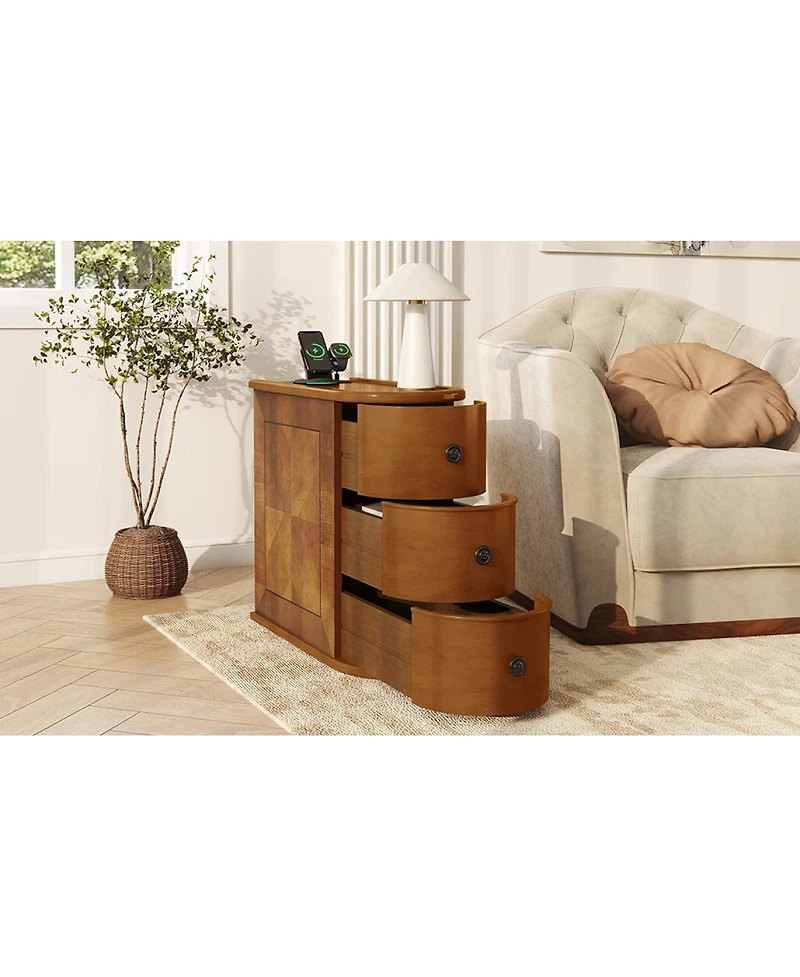 Streamdale Furniture Streamdale Charging Station Sofa Side Table with Drawers, No Assembly Required