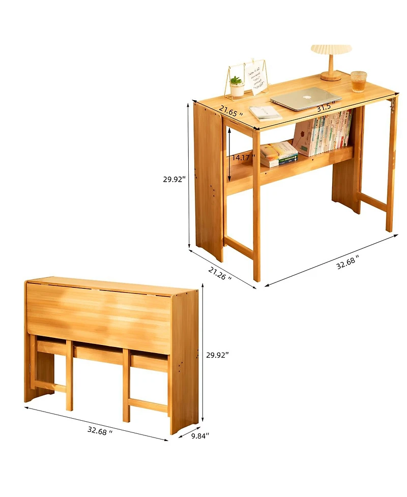 Streamdale Furniture Bamboo Folding Desk, Space-Saving Computer Desk for Small Spaces, Foldable Study Table