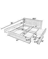 Streamdale Furniture Queen Size Chenille Upholstered Bed Frame with Storage Drawer - Beige