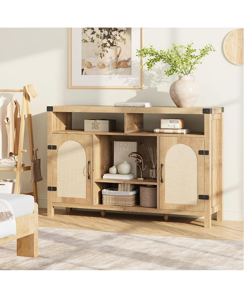 gaomon 52.1" Rattan Buffet Cabinet with Storage, Boho Farmhouse Sideboard with Drawer and Doors