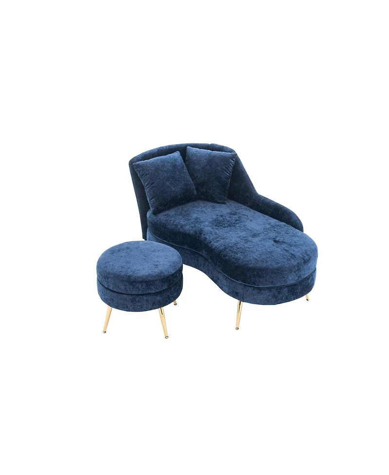 Streamdale Furniture Streamdale 58" Indoor Chenille Chair with Left Armrest & Lumbar Pillow, Footstool Included