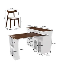 Streamdale Furniture Kitchen Island Set with 2 Chairs, Extendable Rotating Table, 4 Drawers & Cabinets