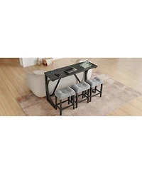 Streamdale Furniture 59" Bar Table Set with 3 Stools & Power Outlet
