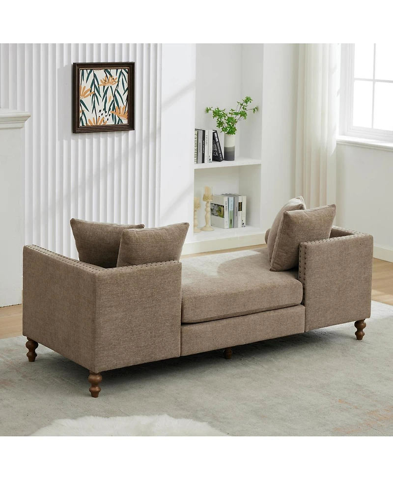 Streamdale Furniture Streamdale 75.2" Wide Upholstered Chaise Lounge with Nailheads, Sleeper Sofa Couch with Pillows