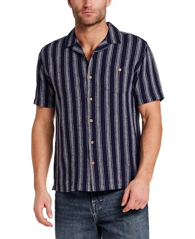 Weatherproof Vintage Men's Short-Sleeve Vertical Stripe Camp Collar Shirt