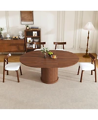 Streamdale Furniture 59" Extendable Oval Dining Table Set with 4 Walnut Chairs & 2-Tier Storage
