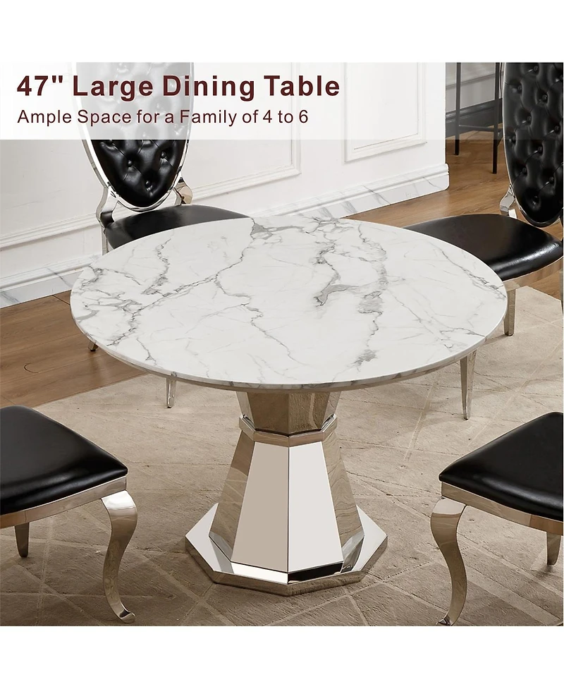 Streamdale Furniture Round Marble Dining Table with Stainless Steel Base