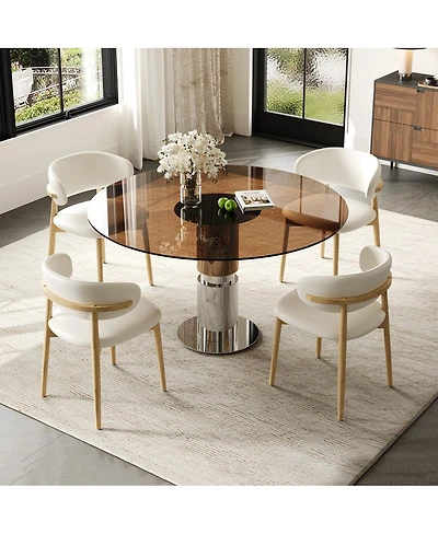 Streamdale Furniture 35" Round Glass Dining Table with Stainless Steel Legs (Seats 2-4)