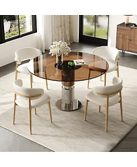 Streamdale Furniture 35" Round Glass Dining Table with Stainless Steel Legs (Seats 2-4)
