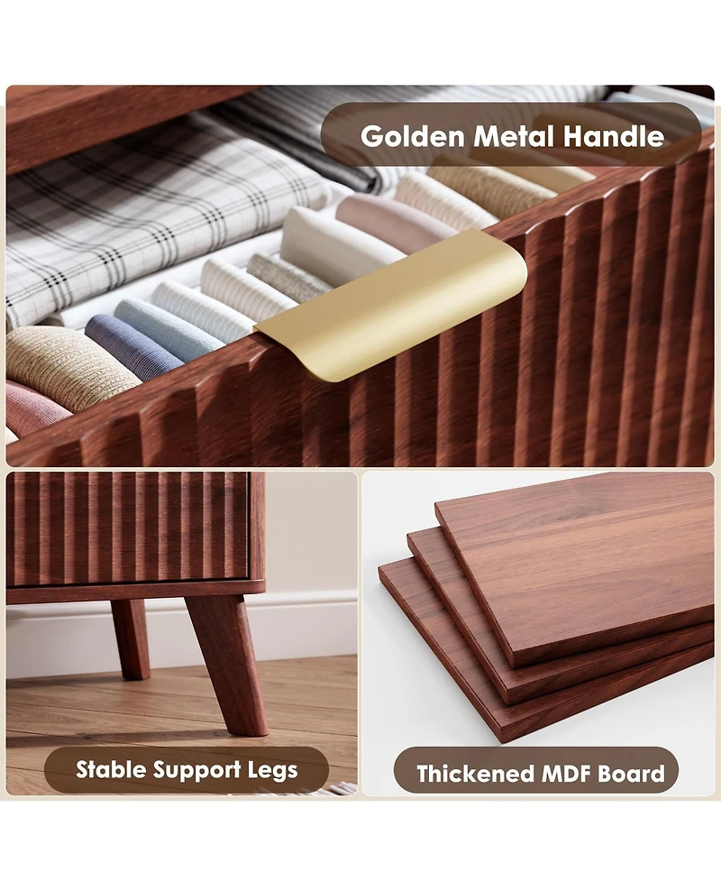 gaomon Fluted Dresser for Bedroom, 5 Deep Drawer Modern Wood Storage Chest