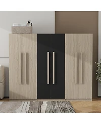 Streamdale Furniture 6-Doors Wooden Wardrobe Storage for Bedroom,with 2 Drawers Inside,Black+Nature