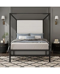 Streamdale Furniture Modern Canopy Bed with Linen Upholstered Headboard